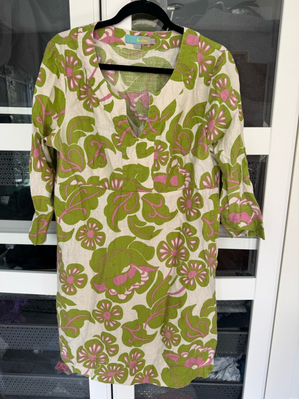 Boden Green and Pink Patterned Linen Dress